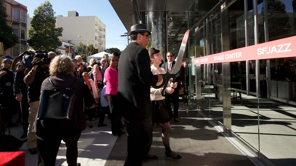 John Santos at the ribbon cutting ceremony for the opening of SFJAZZ Center in 2013.