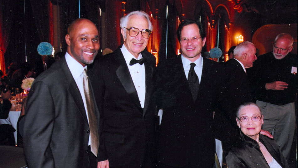  Lewis Byrd (left) in 2005 with (left to right) Dave Brubeck, Randall Kline, and Iola Brubeck. ᐧ