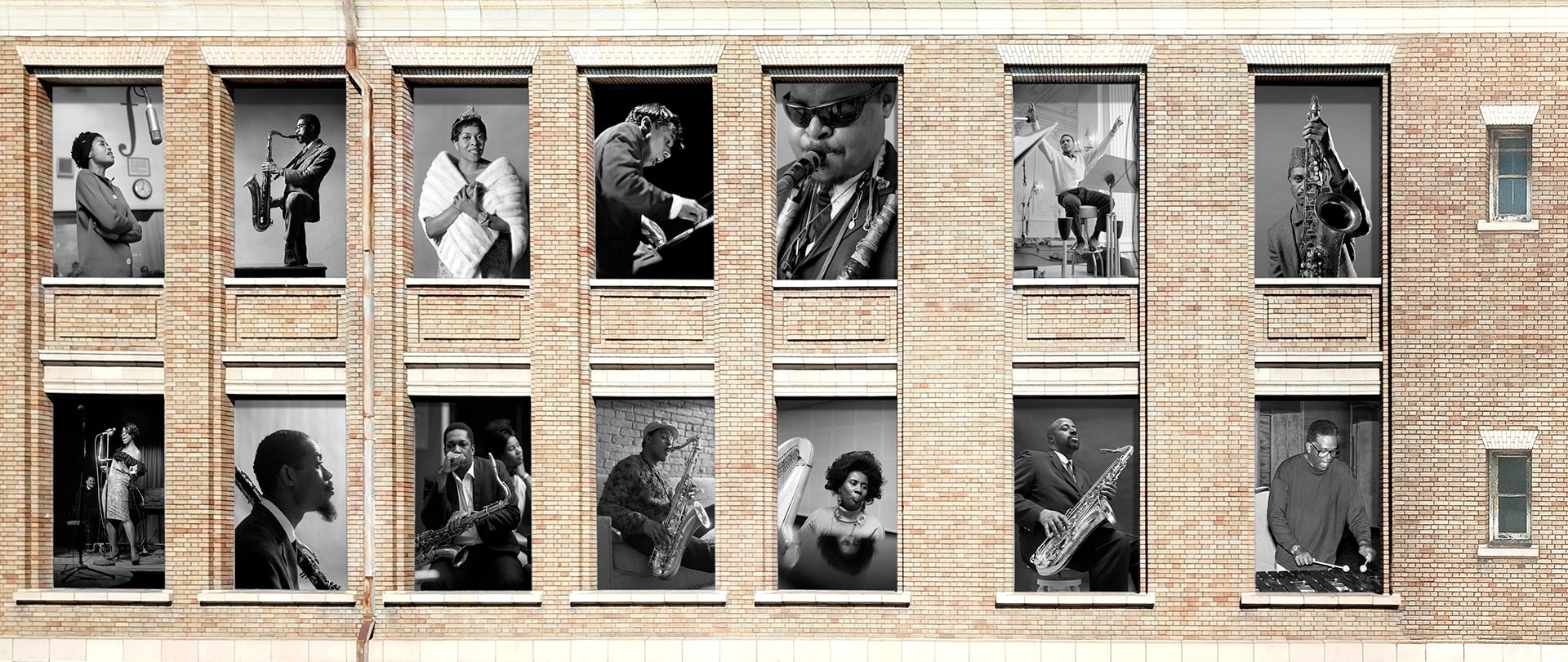 Some of the Chuck Stewart photos on display across Franklin St from SFJAZZ Center 