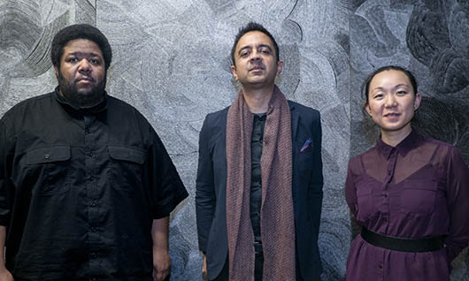 The Vijay Iyer Trio from left to right: Tyshawn Sorey, Iyer, and Linda May Han Oh