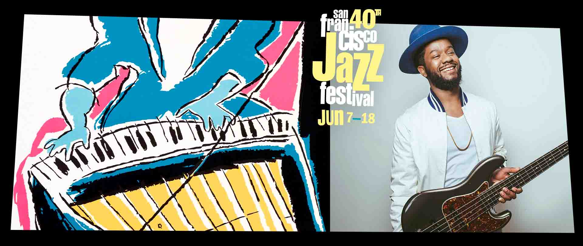 A photo of Ben Williams with the San Francisco Jazz Festival artwork