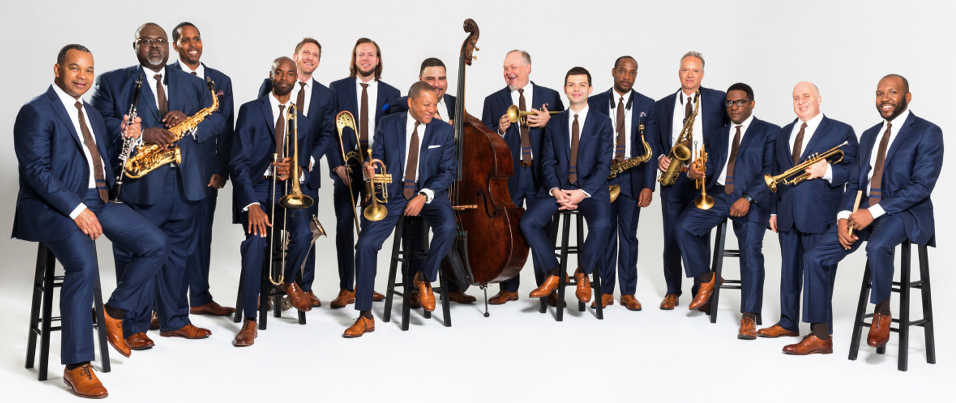 Promotional group photo of Jazz at Lincoln Center Orchestra with Wynton Marsalis