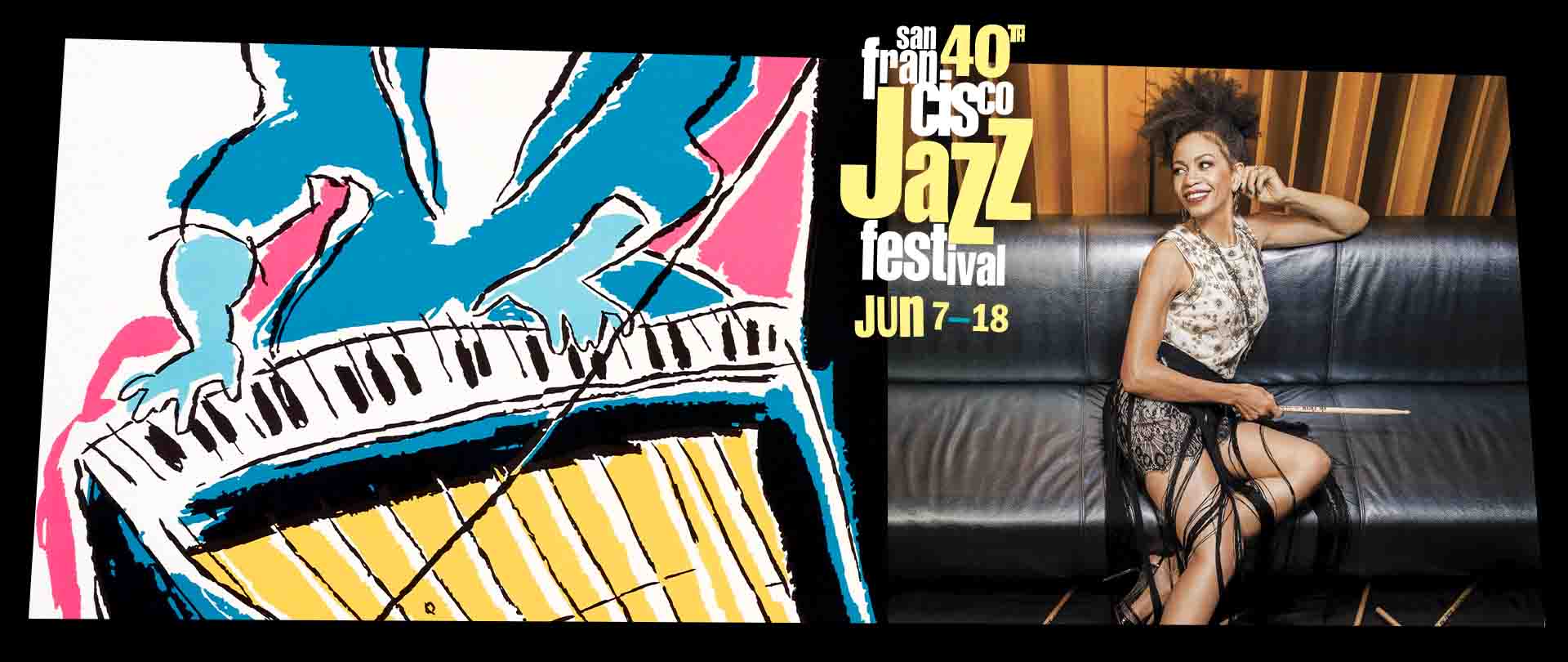 Cindy Blackman with the 40th San Francisco Jazz Festival logo